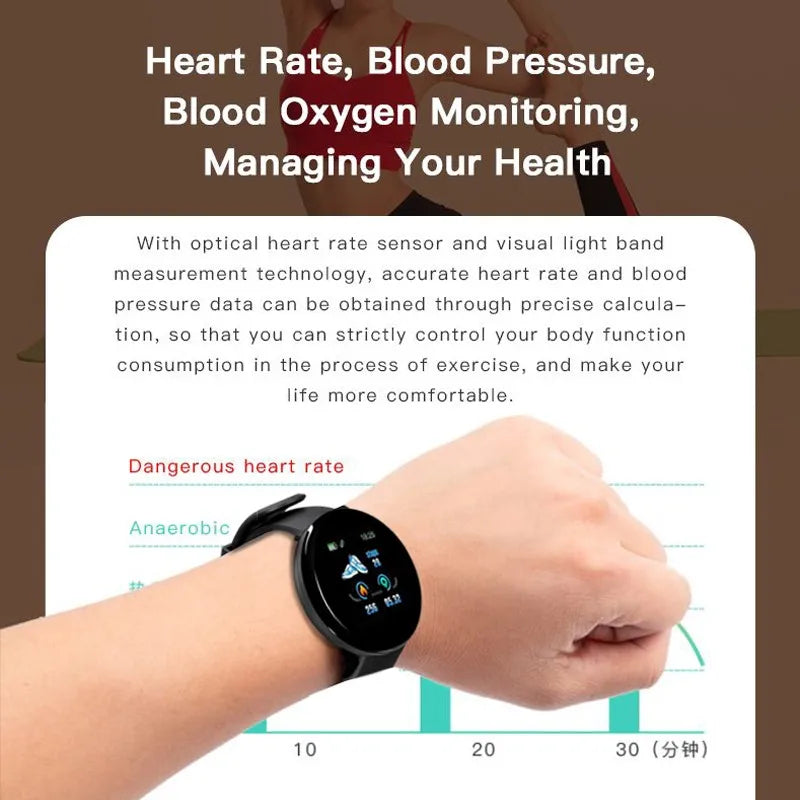D18 Smart Watch Men Women Smartwatch Blood Pressure Waterproof Digital Watches Sports Fitness Tracker Watch for Apple Watch Band