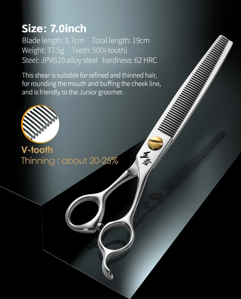 Fenice King Series VG10 Steel 7/7.5/8 Inch Professional Pet Dogs Grooming Scissors Straight Curved Thinnier Chunker Shears Tools