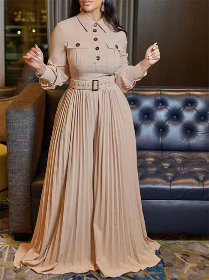 Wmstar Jumpsuit Women's Clothing Office Lady Button Fashion Maxi Rompers New in Fall Clothes Wholesale Dropshipping with Belt