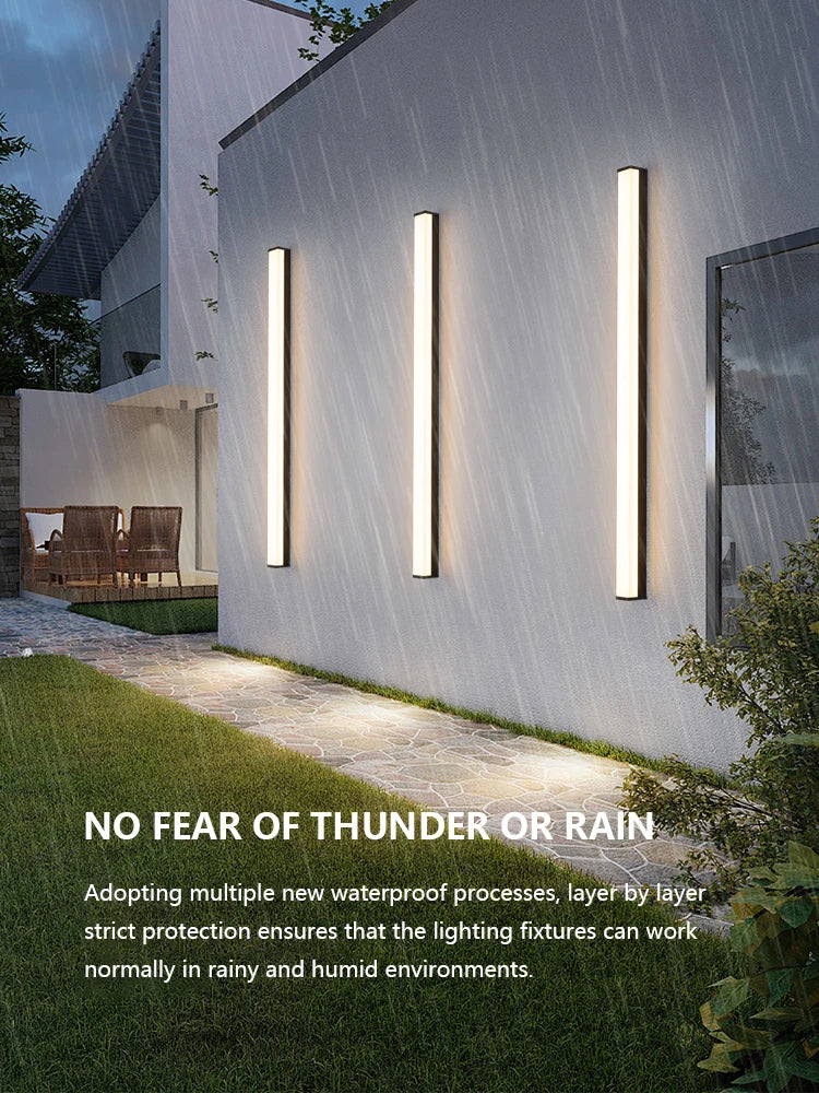 Modern Waterproof Outdoor Long Strip LED Wall Light IP65 Wrought Iron Wall Light Garden Porch Wall Light 110V 220V Lighting