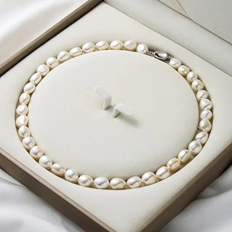 Baroque Pearl Necklace for Women 8-9mm 9-10mm AA Quality Freshwater Cultured Pearl Strand Necklace with Sterling Silver Clasp