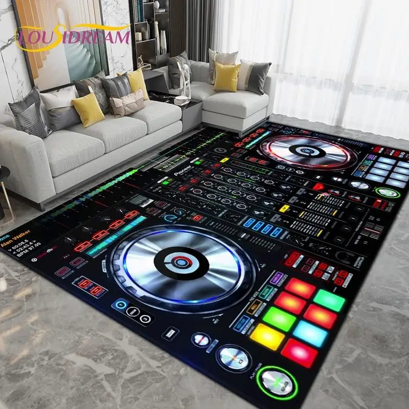 DJ Music Screen Area Rug, Creative Non-Slip Living Room Carpet, Modern Runner Floor Mat for Bedroom & Studio Decor, 1PC