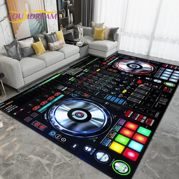 DJ Music Screen Area Rug, Creative Non-Slip Living Room Carpet, Modern Runner Floor Mat for Bedroom & Studio Decor, 1PC