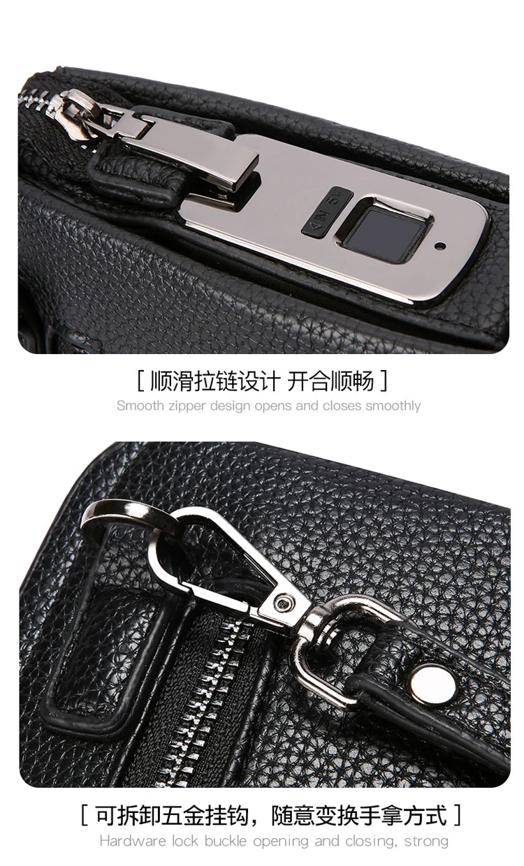 Leather Wallet FL-V1 Men Business Clutch Bag Smart Fingerprint Lock Security Anti Theft Handbag Black Safety Men Wallet сумка 가방