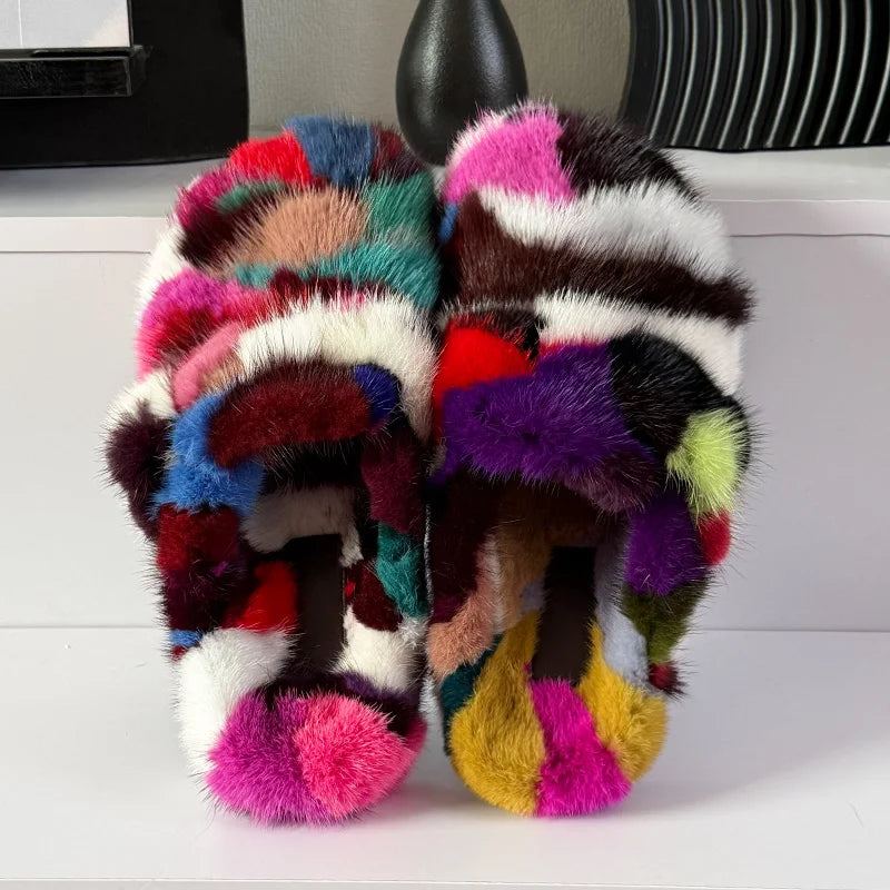 Slippers Shoes for Women 2026 Flat Real Fur Mink Slippers Soft Indoor Women's Slippers Flip Flops Woman Luxury Designer Shoes