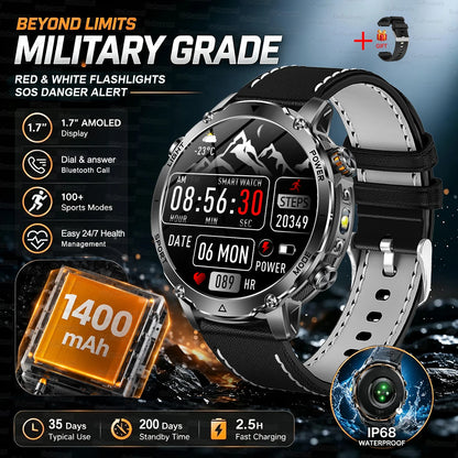 New 1400mAh Big Battery Smart Watch Men Outdoor GPS Flashlight IP68 Waterproof Bluetooth Call AMOLED Military Sports Smartwatch
