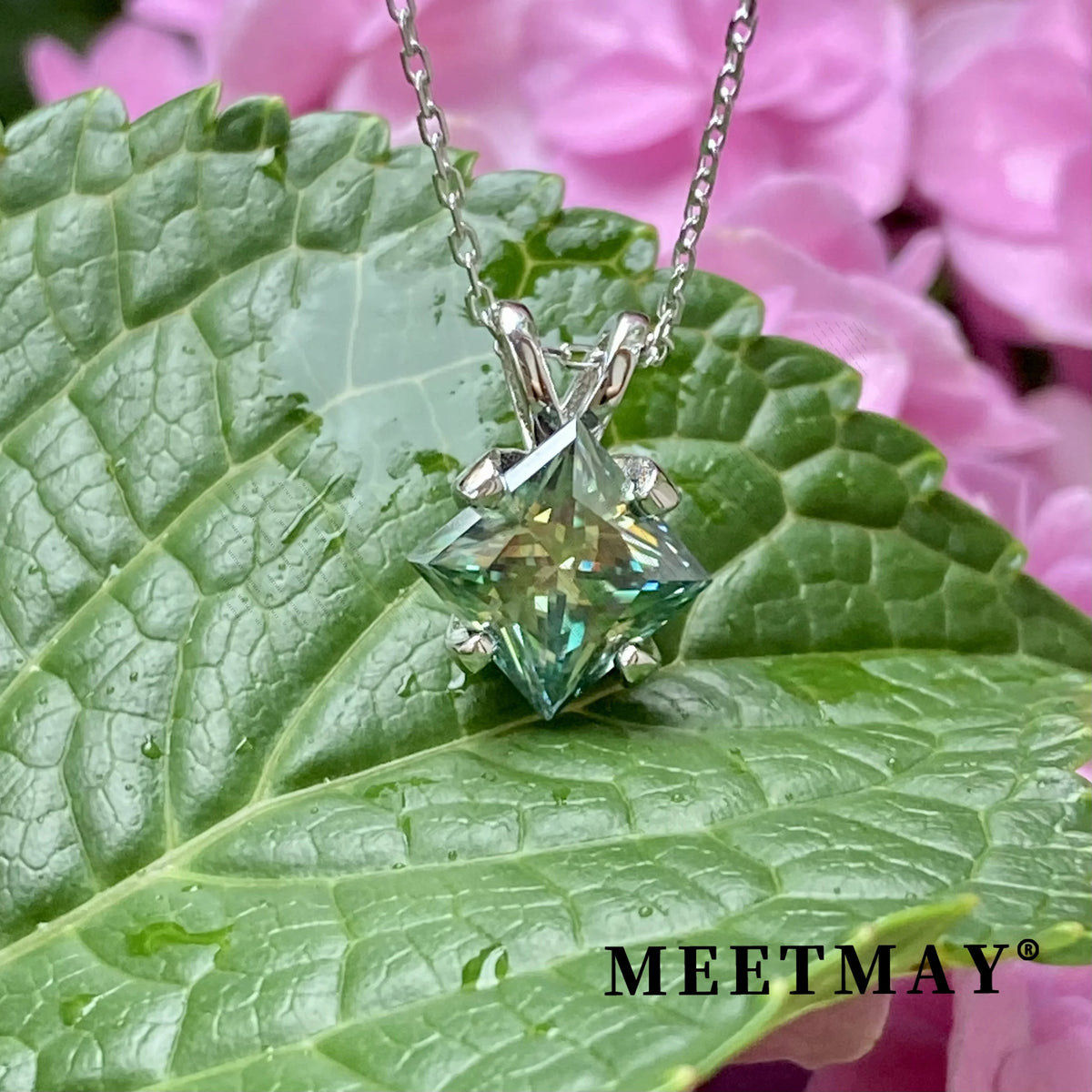 BOCARMAN S925 Sterling Silver Necklace with Colorful Princess Cut Moissanite Inlay Clavicle Chain Pendant for Women Gift