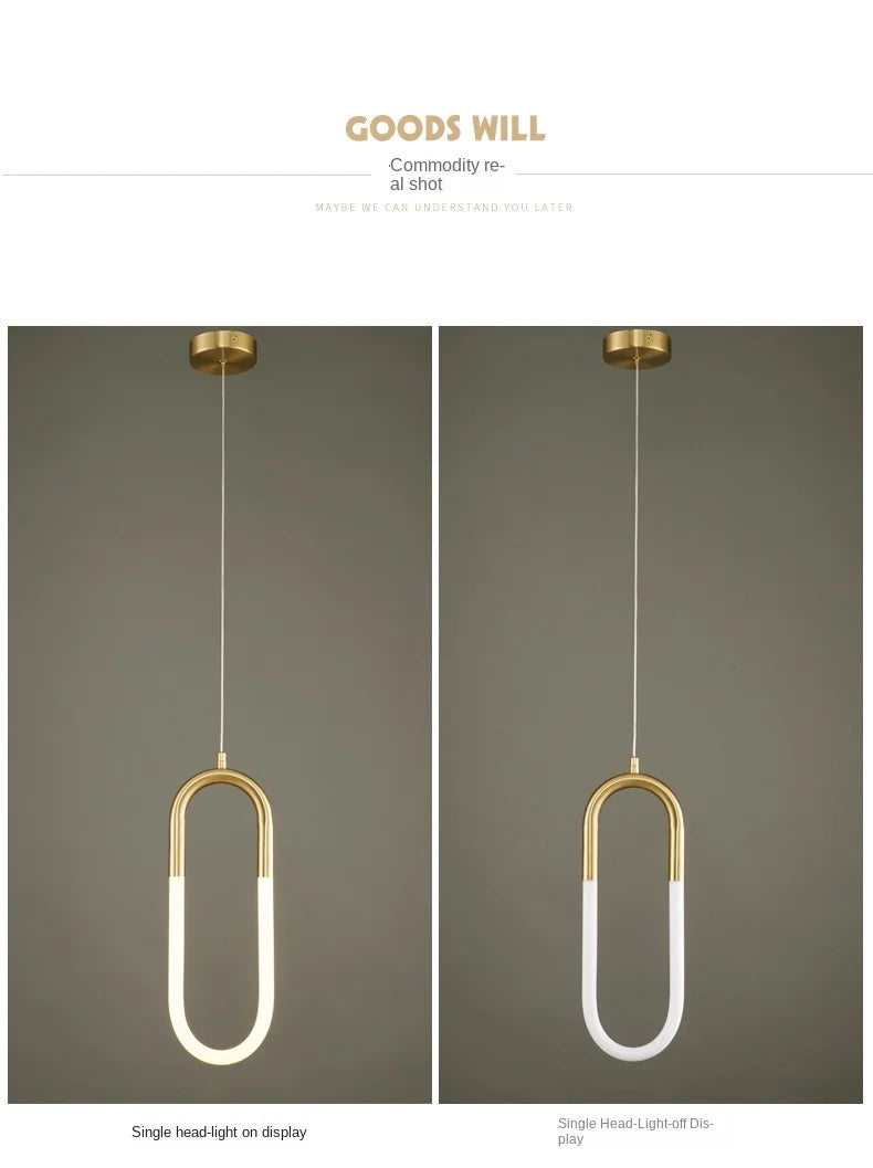 Brass U-shaped tube LED pendant lights Bedroom Bedside Long-line hanging lamp Kitchen Island Dining table Home Decor Luminaires