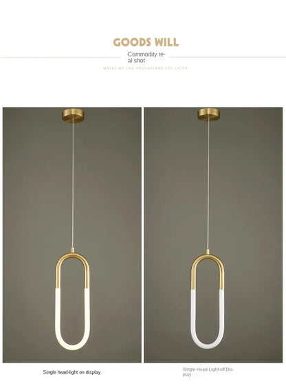 Brass U-shaped tube LED pendant lights Bedroom Bedside Long-line hanging lamp Kitchen Island Dining table Home Decor Luminaires