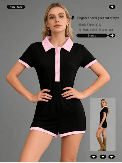 New "Ladies" slim-fitting short-sleeved one-piece pants, versatile and fashionable, for summer