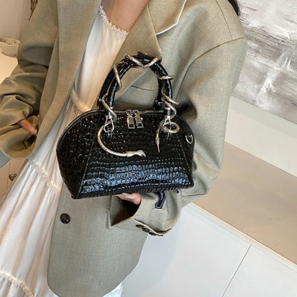Crocodile Pattern Top-handle Shell Bag With Snake Hardware Wild Shoulder Crossbody Handbags MOODS Designer Luxury Bags For Women