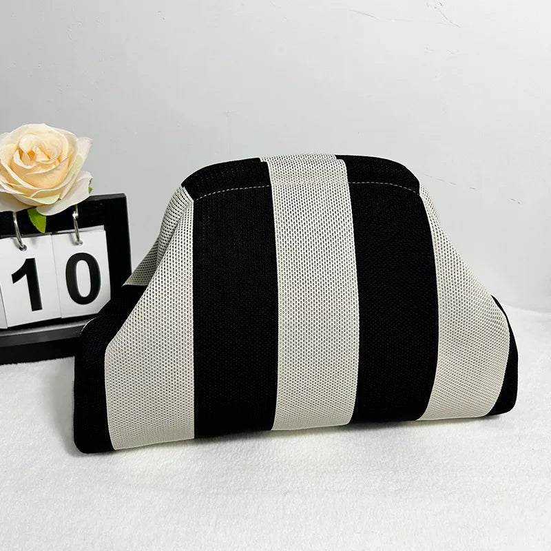 Woven Crochet Handbags for Women Summer Beach Clutch Bag Purses Knitting Dumpling Clutch Ruched Cute Cloud Casual Colorblock Bag