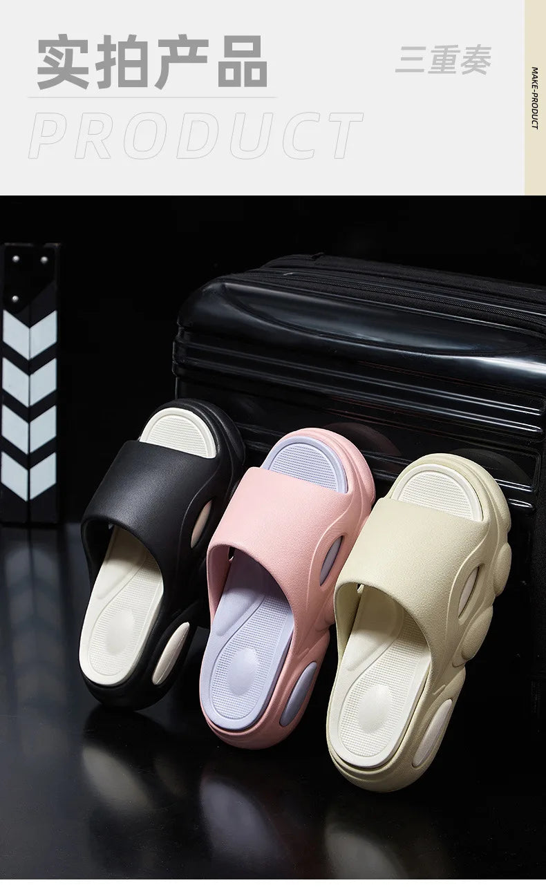 Comwarm New Men Summer Slippers Thick Sole House Non-slip Bathroom Shower Slides Outdoor Soft Cloud Fashion Beach Shoe Flip-flop