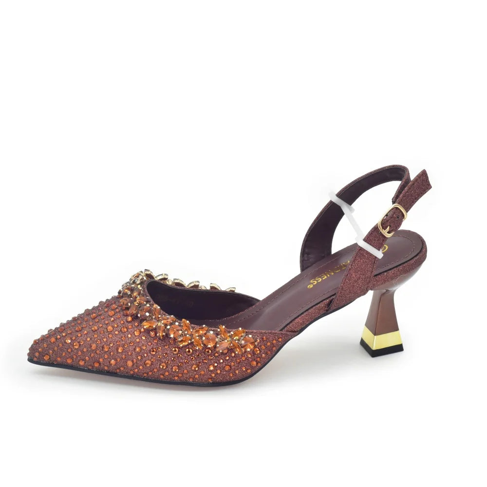 Italian Shoe and Bag Set Designer Wedding Nigerian Wedding Matching Shoe and Bag with Rhinestone Luxury Woman Shoes