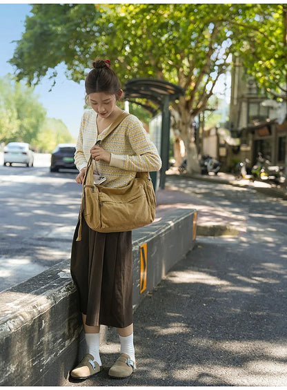 100% Cotton Shoulder Bags Women Large Capacity Canvas Tooling Packages Korea Style Cloth Crossbody Bags Solid Messenger Bags