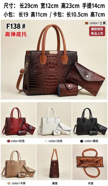 Crocodile Pattern Leather Women's Handbags Fashion Commuter Messenger Bags Large Capacity Luxury 3Piece Set Tote Shoulder Bags