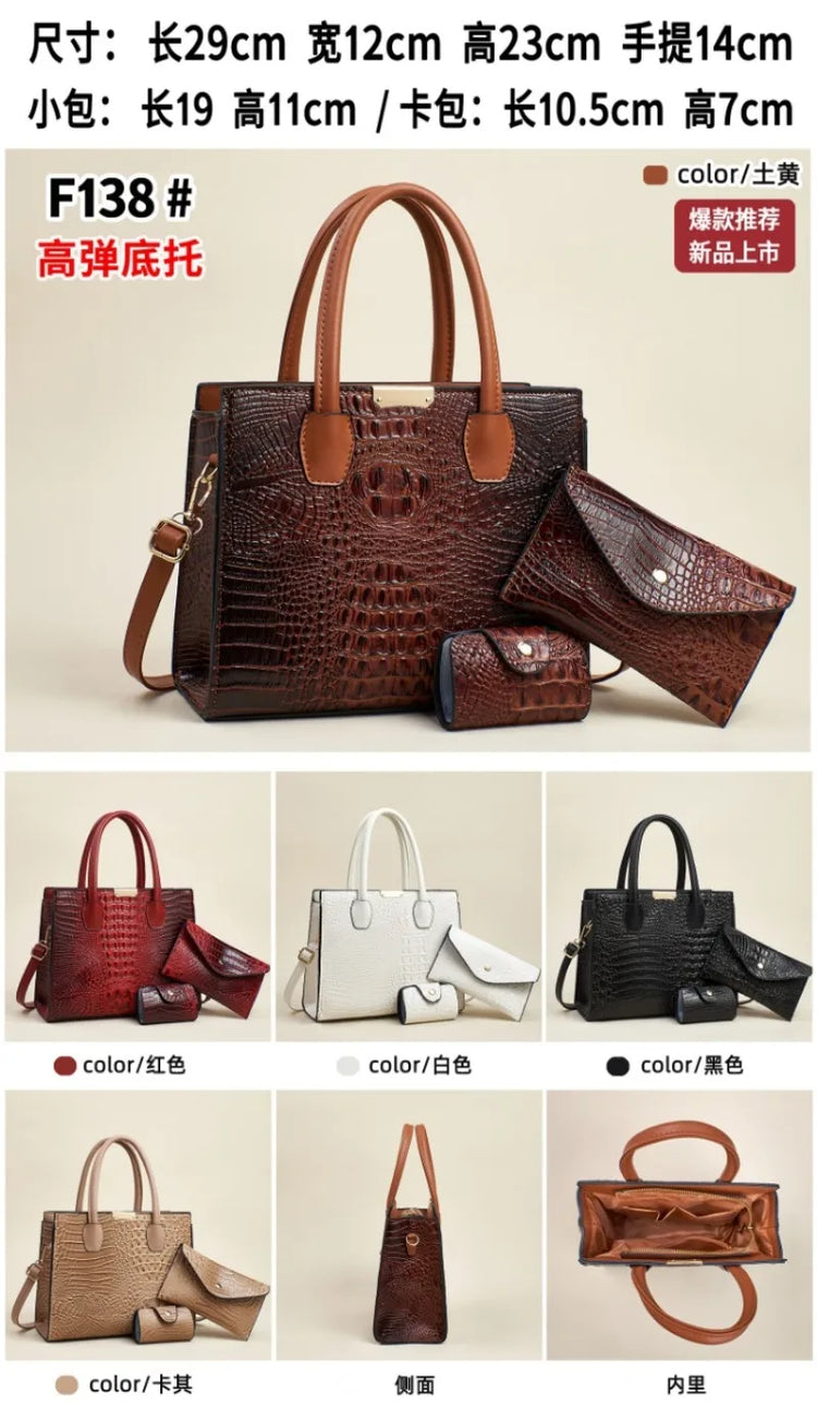 Crocodile Pattern Leather Women's Handbags Fashion Commuter Messenger Bags Large Capacity Luxury 3Piece Set Tote Shoulder Bags