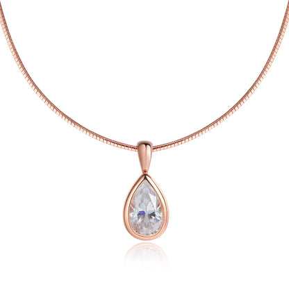 KNOBSPIN 3ct Pear Cut Moissanite Pendant Necklaces for Women Wedding Solitaire s925 Sterling Silver 1.5mm Choker Chain Necklace