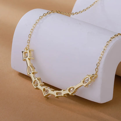 3.5cttw Multi Cut Moissanite Diamond Chain Necklace For Women Curved Shape Seven Stone Necklace S925 Silver Daily Wear Jewelry