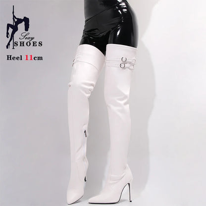Long Boots for Women White Sexy Over Knee Boots Pointed Toe High Heels Autumn Winter Ladies Shoes Side Zipper Thigh High Boots