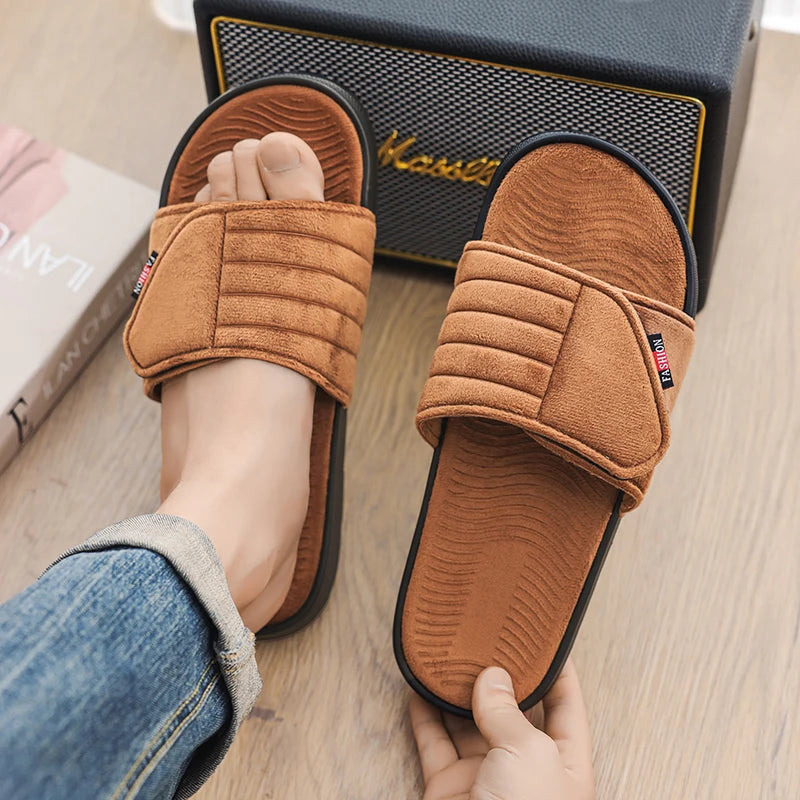 Fashion Men's Slippers Suede Cloth Non-Slip Casual Sandals Platform Soft Home Shoes Indoor Slides Outdoor Beach Shoes Flip-flop