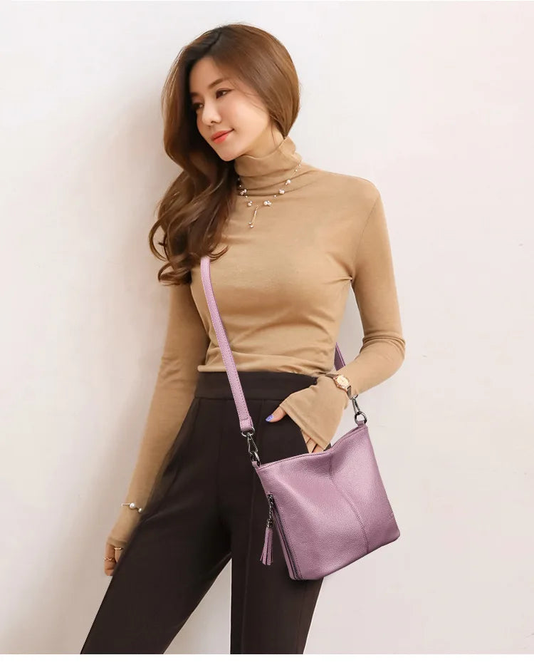Vintage Women Genuine Leather Handbags Designer Bucket Ladies Shoulder Bags Fashion Luxury Brand Female Messenger Bag Briefcase