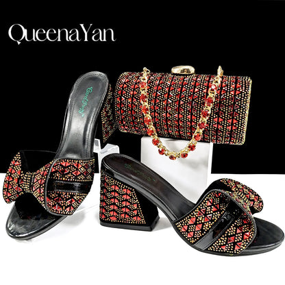 QSGFC Italian Style Women Banquet Shoes And Bag With Rhinestone Decoration Three-Dimensional Small Bag Match Women High Heel