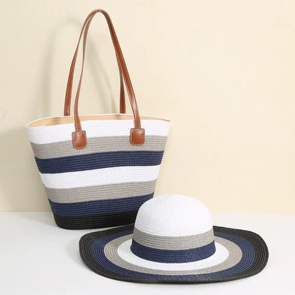 Fashion Straw Tote Bag Stripe Large Capacity Woven Shoulder Bag Square Zipper Woven Hat Vacation Top-Handle Bags