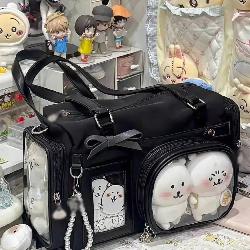 Y2K New Bow Ita Shoulder Bags Sweet Girl Transparent Bag Large Capacity Comic Exhibition Crossbody Bag Cute DIY Display Handbags