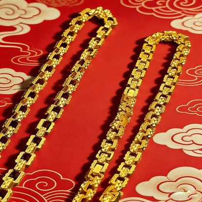 Luxury 9999 24K Solid gold fashionable starry Mika square knight chain jewelry single-row buckle men's necklace sweater chain