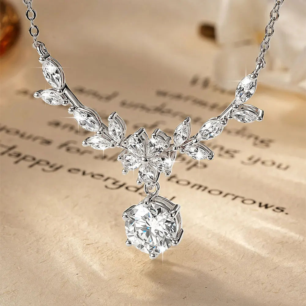 RAPRGOLD GRA Certified 2CT Moissanite Luxury Flower Pendant Necklaces for Women 14k Gold Filled Chains Neck Fine Jewelry Gifts