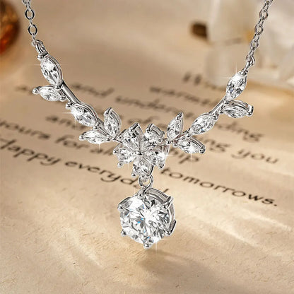 RAPRGOLD GRA Certified 2CT Moissanite Luxury Flower Pendant Necklaces for Women 14k Gold Filled Chains Neck Fine Jewelry Gifts