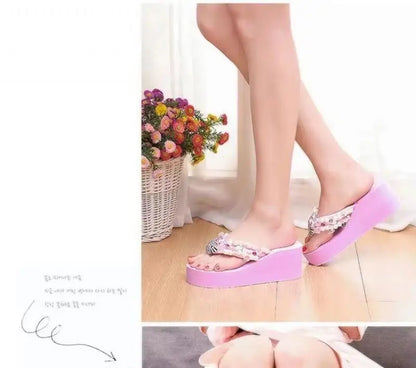 Sanrio Hello Kitty Y2K Soft Flip Flop Sandals Beach Slides Shoes Women Casual Wedge High Heels Platform for Slippers Ladies Gift