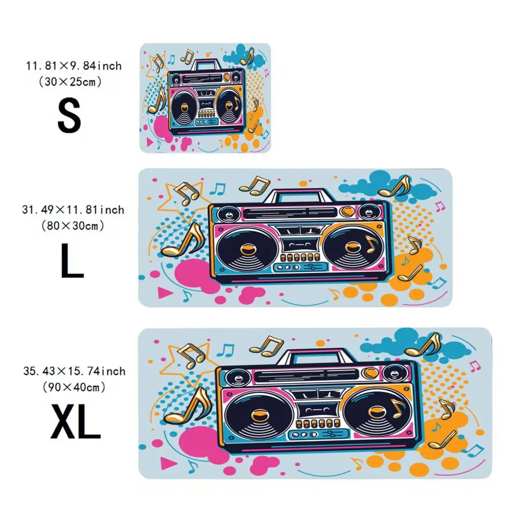 Large Anime Boombox Mouse Pad Big Gaming Desk Mat Retro Radio Printed Anti‑Slip Extra Wide Mousepad for PC Laptop Gamer