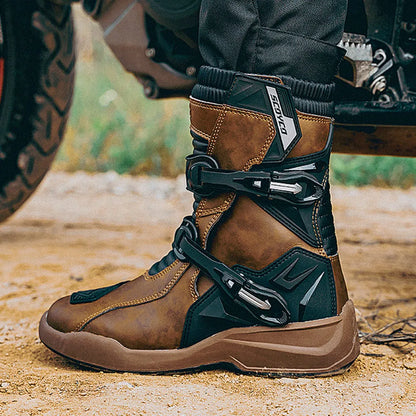 SCOYCO Motocross Boots Waterproof Motorcycle Boots Enduro Motorcyclist Shoes TPU Leather Anti-slip Motorbike High Top Boots