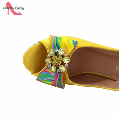 2024 New Design Italian Women Shoes and Bag to Match in Super High Heels in Yellow African Ladies Sandals for Wedding Party