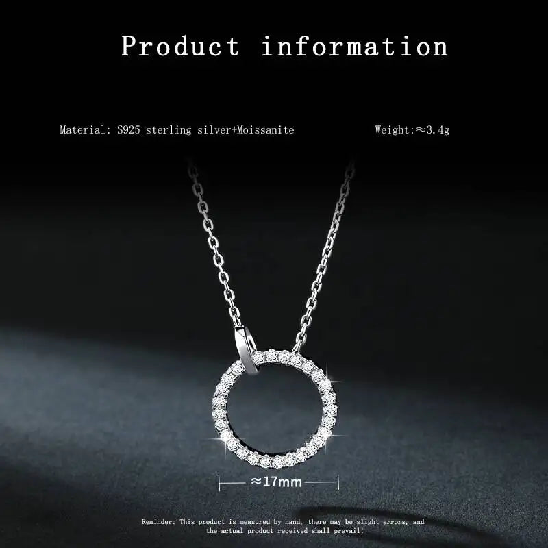 SG S925 Pure Silver Round Double Buckle High-end Light Luxury Simple 2 Carat Moissanite Necklace Full Diamond Collarbone Chain