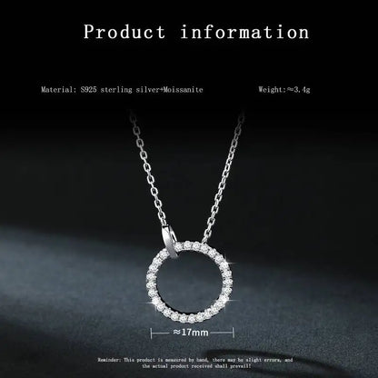 SG S925 Pure Silver Round Double Buckle High-end Light Luxury Simple 2 Carat Moissanite Necklace Full Diamond Collarbone Chain
