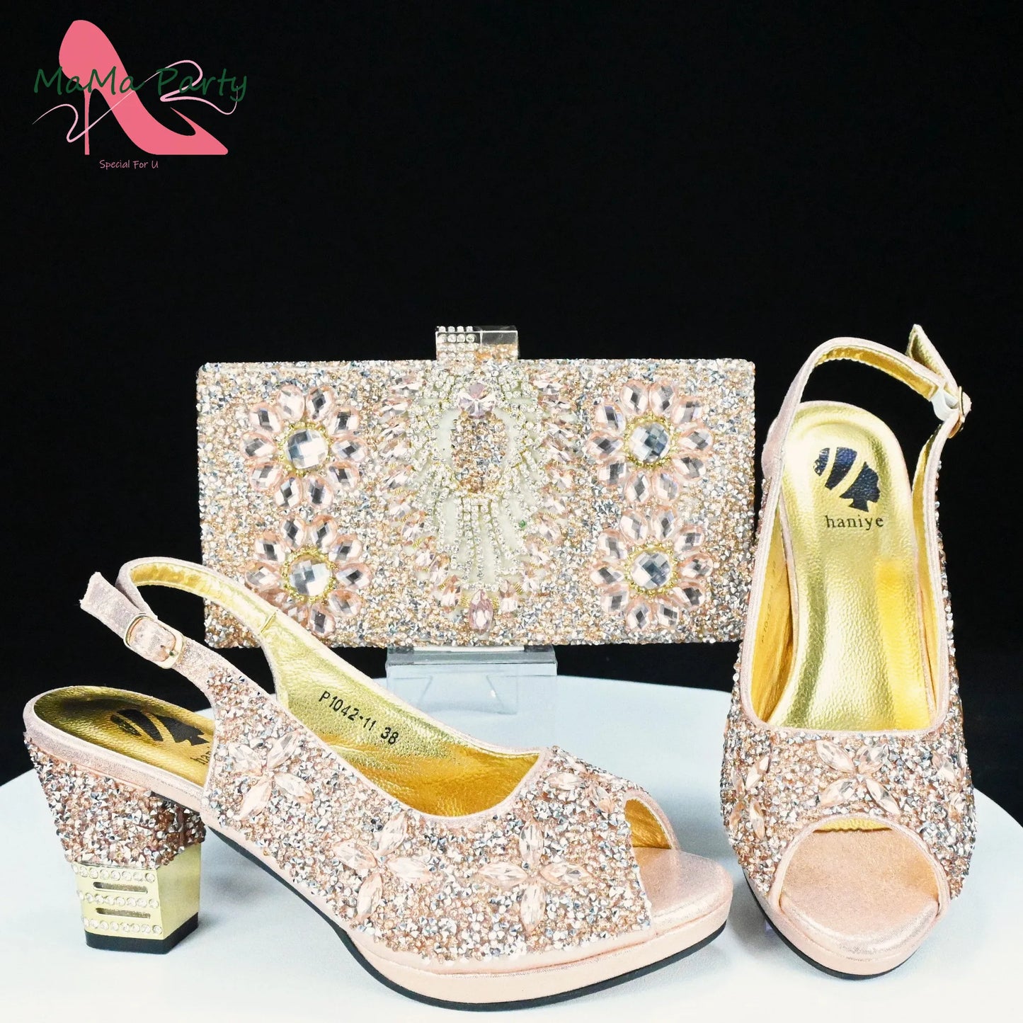 2025 Fashion Style Nigerian Ladies Lovely Shoes and Bag to Match Set in Gold Color Specials Pumps for Dress