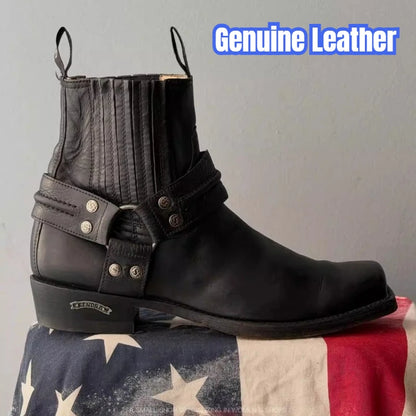 Black Short Boots for Women, Retro Distressed Boots, Square Toe Thick Heel Boots,moto Increased Mid-century Boots