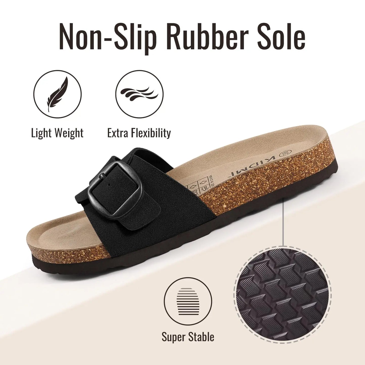 Comwarm Cork Footbed Sandals for Women Genuine Suede Slides Anti-slip Slides Comfortable Fashion Slippers with Adjustable Buckle