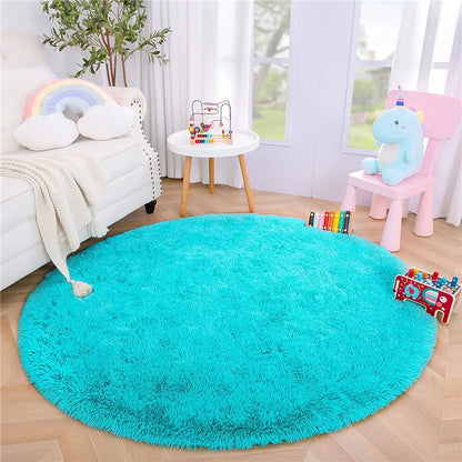 Round Fluffy Soft Area Rugs for Kids Room Princess Castle Plush Shaggy Carpet Cute Circle Nursery Rug Home Decor Circular Carpet