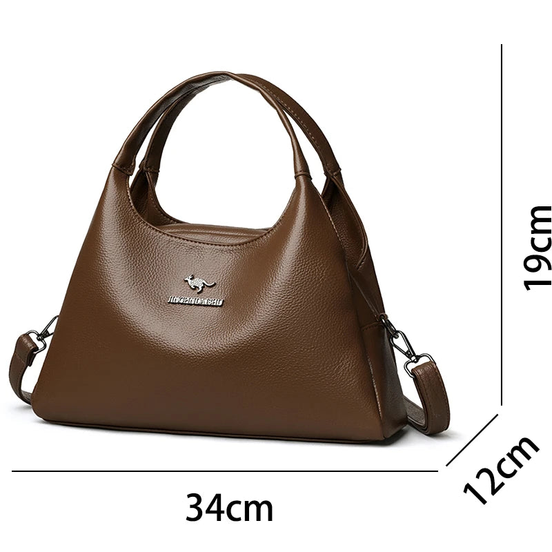 New Ladies Soft Leather Handbag Large Capacity Single Shoulder Bag Retro Solid Color Mom Bolsa Luxury Cross-Border Style Bags