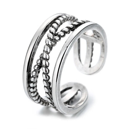 VENTFILLE 925 Sterling Silver Geometric Multilayer Round Bead Ring Female Fashion Punk Temperament Prevent Allergy Charm Jewelry