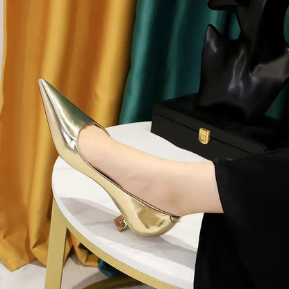 Women Comfortable 3.5cm High Heels Shallow Pointed Toe Work Pumps Lady Glossy Leather Low Heels 2024 Luxury Brand Designer Shoes