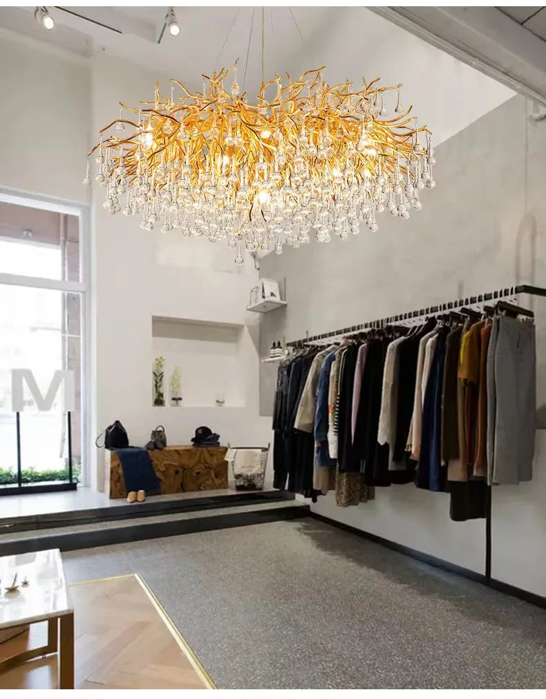 Rectangle Luxury Gold Crystal Chandelier For Dining Living Room Lobby Kitchen Table Modern Lurxy Gold Crystal Celling Chandelier