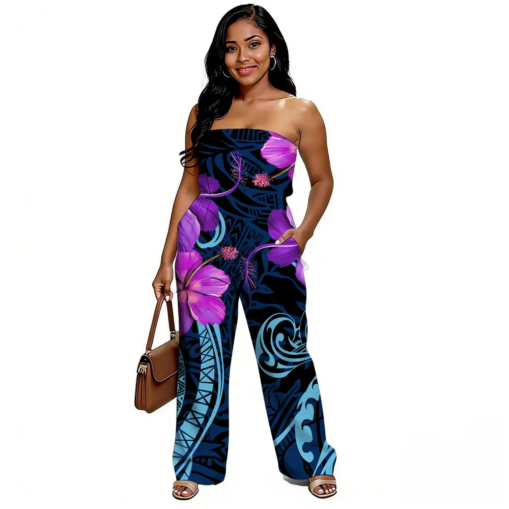 Newly designed Polynesian-style casual loose-shoulder women's one-piece pants with ethnic style - Samoan wide-leg pants