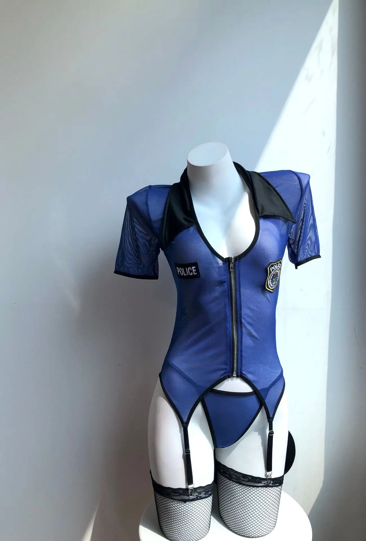 Tornova Women Sexy Policewoman Cosplay Uniform Slim High Waisted Patchwork See-through Interesting Hollow Seductive Private Set