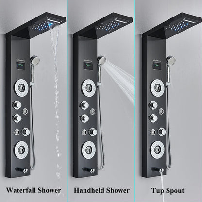 LED Shower Panel Tower System Rain Waterfall Shower Column With SPA Massage Temperature Screen athtub Water Mixer Tap Faucet Set