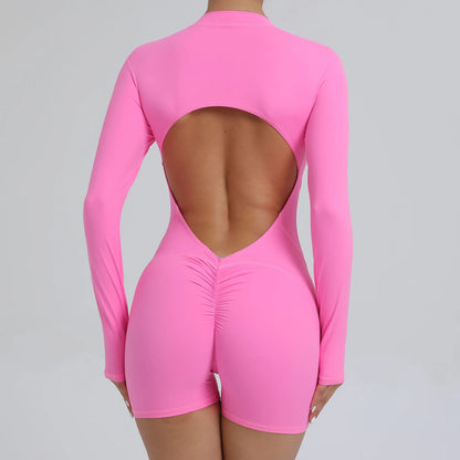 2026 Pad Zipper Long Sleeve Yoga Set Women One Piece Jumpsuit Gym Workout Shorts Fitness Bodysuit Sports Athletic Suit XP358